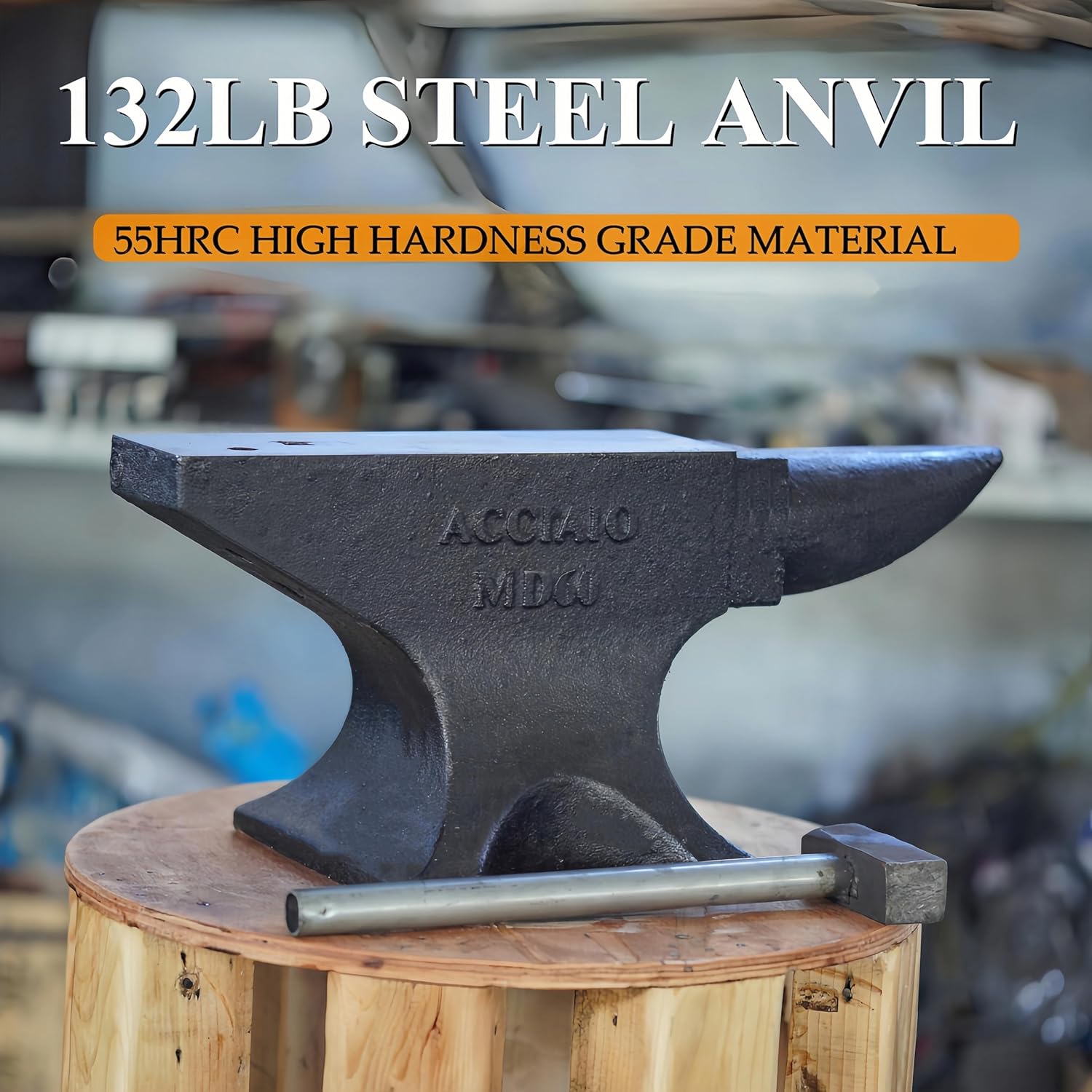 Cast Steel Anvil,132 Lbs(60kg) Single Horn Anvil,High Hardness Round Horn Anvil Blacksmith with Large Countertop and Stable Base,Metalsmith Tool for Bending and Shaping,Black