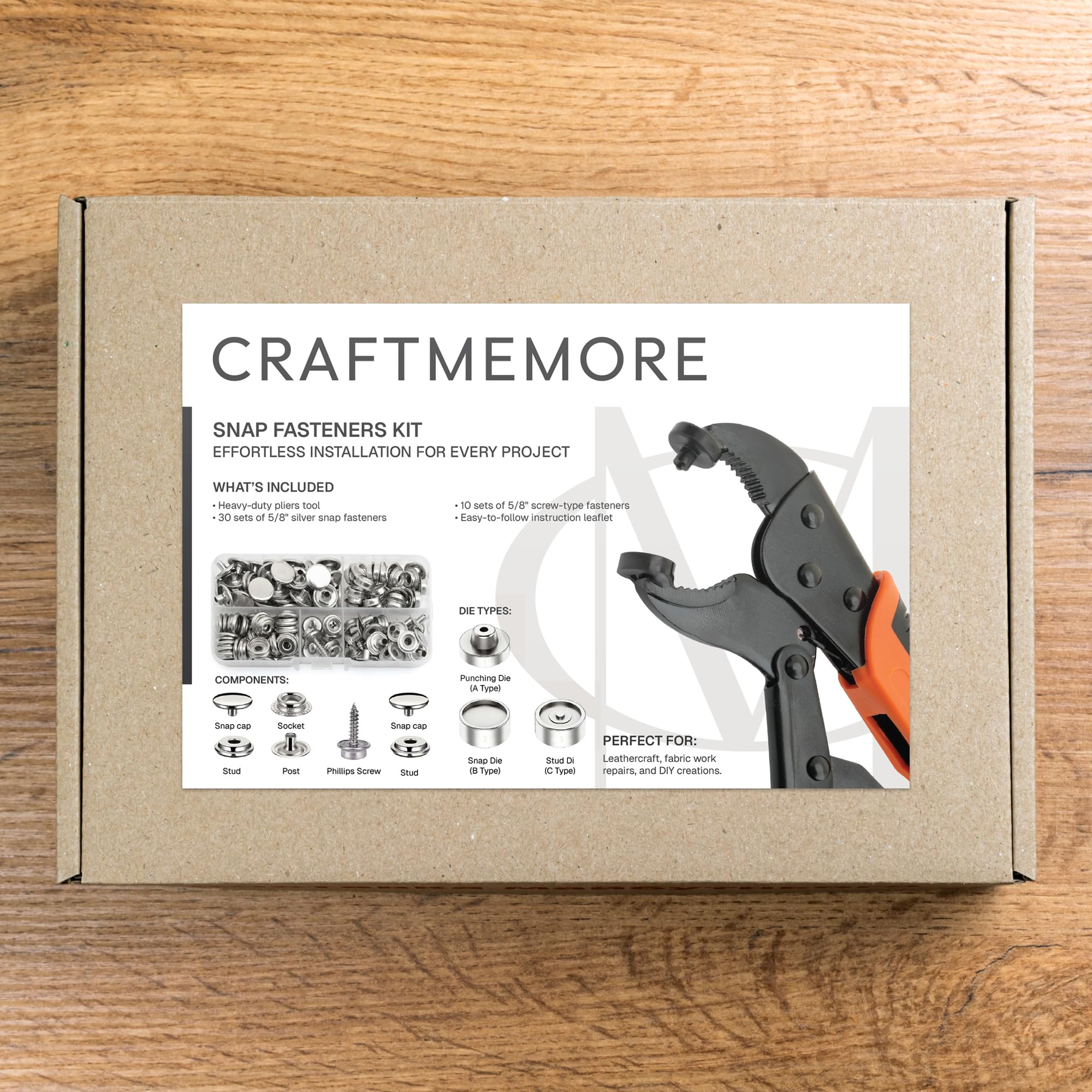 CRAFTMEMORE Kit de cierre a presión resistente, herramienta ajustable con 40 juegos de broches de metal, herramienta de instalación para cubiertas de barco, lienzo, lonas