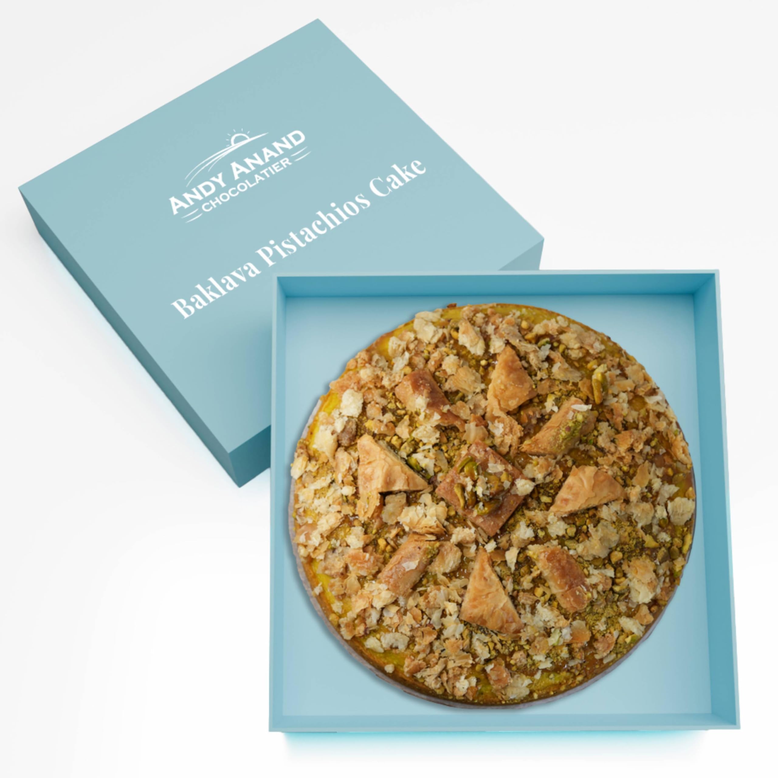 Andy Anand's Exquisite Baklava Pistachios Cake: A Heavenly Fusion of Turkish Baklava & Creamy California Pistachios cake – Indulge Guilt-Free in Pure Bliss! (9-inch, 2.8 lbs)