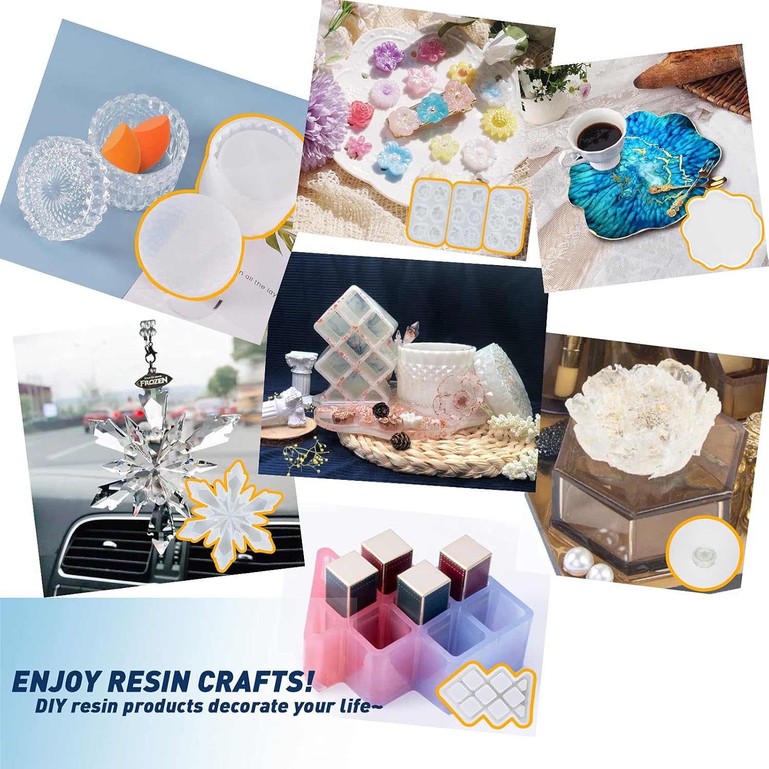 Epoxy Resin Molds Pack of 9 with Tutorial, Make Jewelry Makeup Organizer Tray, Display Lipstick Storage Box