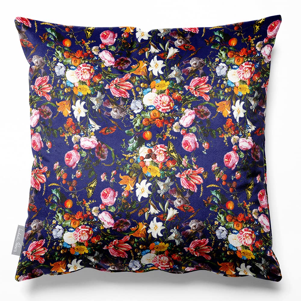 Izabela Peters Midnight Filled Cushions With Covers, Eco-Friendly Velvet, 60 Cm, Floral Dream - For Chair, Sofa, Seat, Large