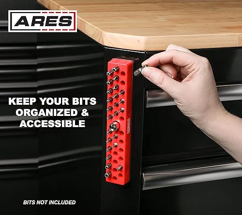 Miniatura 4 de ARES 60011 - Organizador de brocas hexagonales rojo de 37 agujeros con base magnética fuerte, mantén tus brocas favoritas de especialidad, taladro,