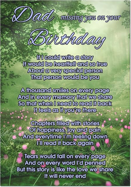 Dad Missing You On Your Birthday Memorial Card Graveside Poem & Stake F475, Multicoloured, 148mm x 105mm