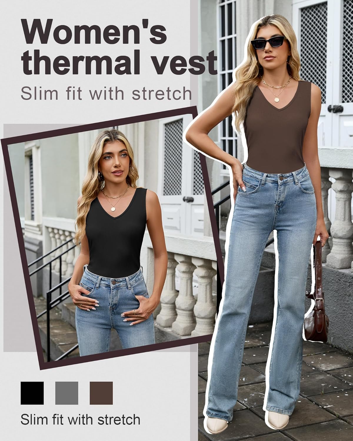 3 Pack Women's Thermal Tank Tops Fleece Sleeveless Undershirts Cotton V Neck Ribbed Camisole Vest Underwear Winter - Image 3