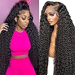 JTMMP 13x6 Deep Wave Lace Front Wigs Human Hair 200% Density 26 Inch Curly Human Hair Wig for Women Natural Black HD Transparent Lace Glueless Frontal Wigs Human Hair Pre Plucked