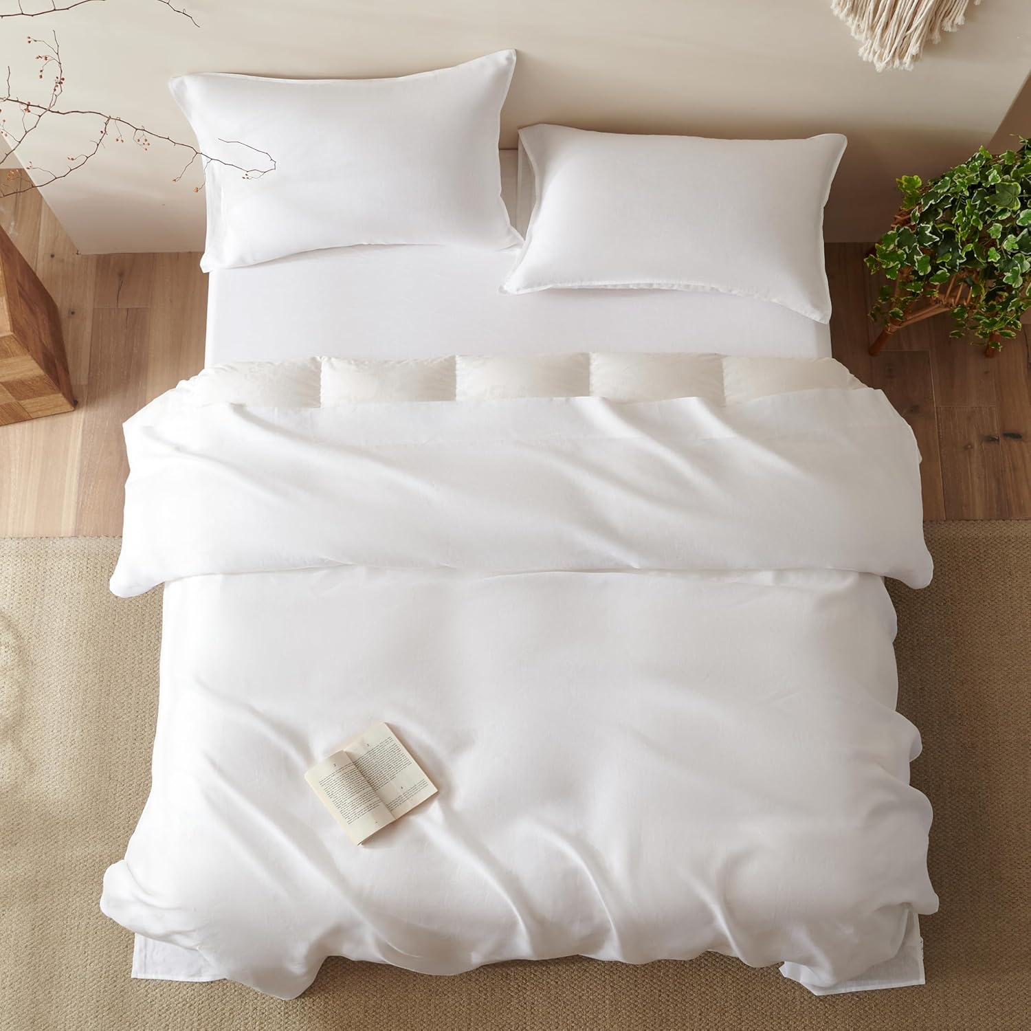 CHUFFED 100% French Pure Linen Sheets Set Twin Size 3-Piece, Oeko-Tex Certified Stone Washed All-Season Bedding for Hot Sleepers, Ultra Soft & Breathable with 16" Deep Pocket -White