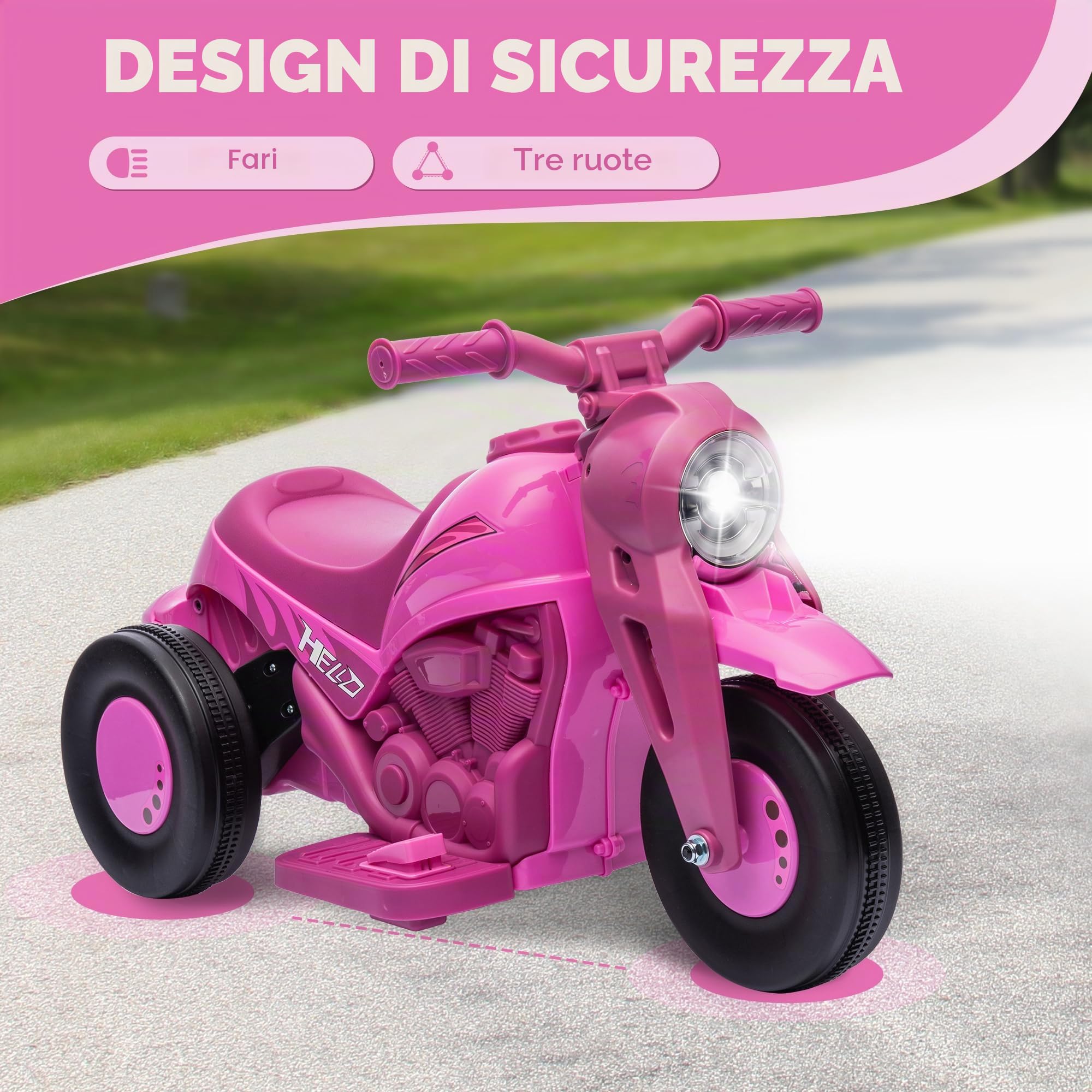 AIYAPLAY Moto elettrica per bambini 3 ruote 6V 3 km/h 2-5 anni Rosa