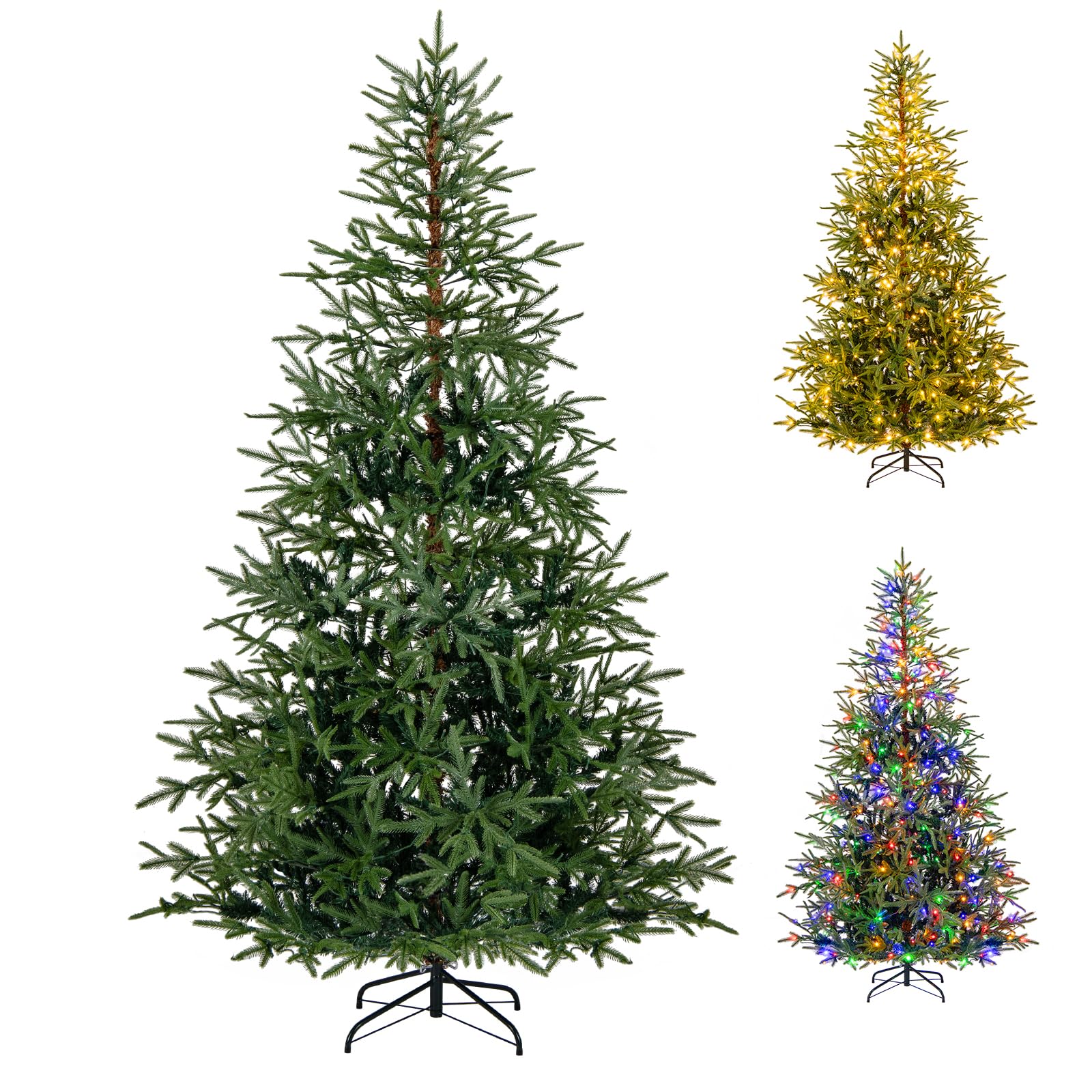 KOMFOTTEU Künstlicher Weihnachtsbaum mit 250/300 Lichtern, Tannenbaum mit 11 Beleuchtungsmodi, Christbaum mit Metallständer, für Haus, Geschäfte, Büro (210 cm)