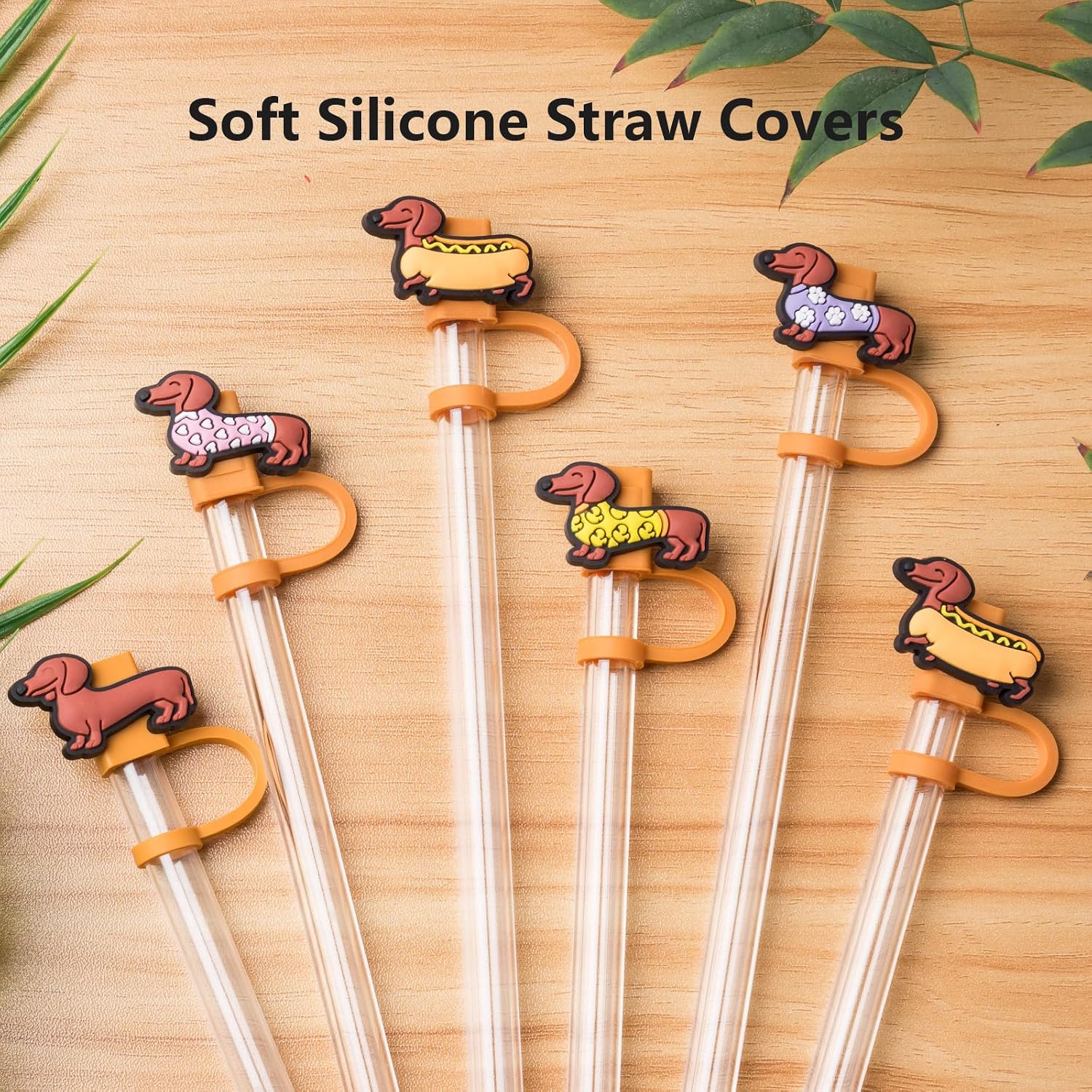 6PCS Straw Cover, 10mm Dog Straw Toppers for Stanley Cup, Dachshund Dog Straws Topper Fits Stanley Tumbler, Stanley Cup Accessories Weiner Dog Lover Gifts