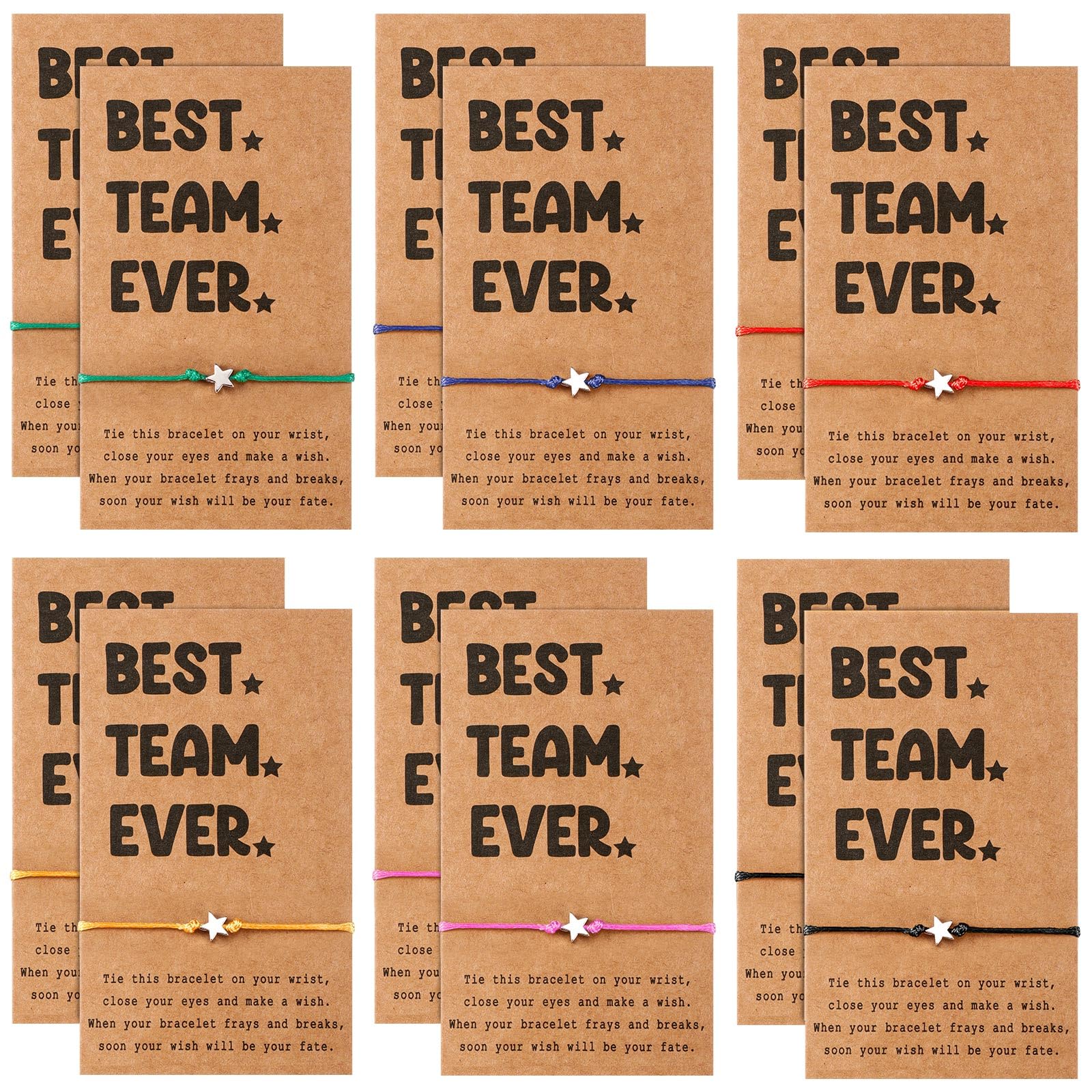 Huquary 12 Pcs Star Friendship Bracelet with Make a Wish Card Teamwork Bracelets Employee Appreciation Gifts Adjustable