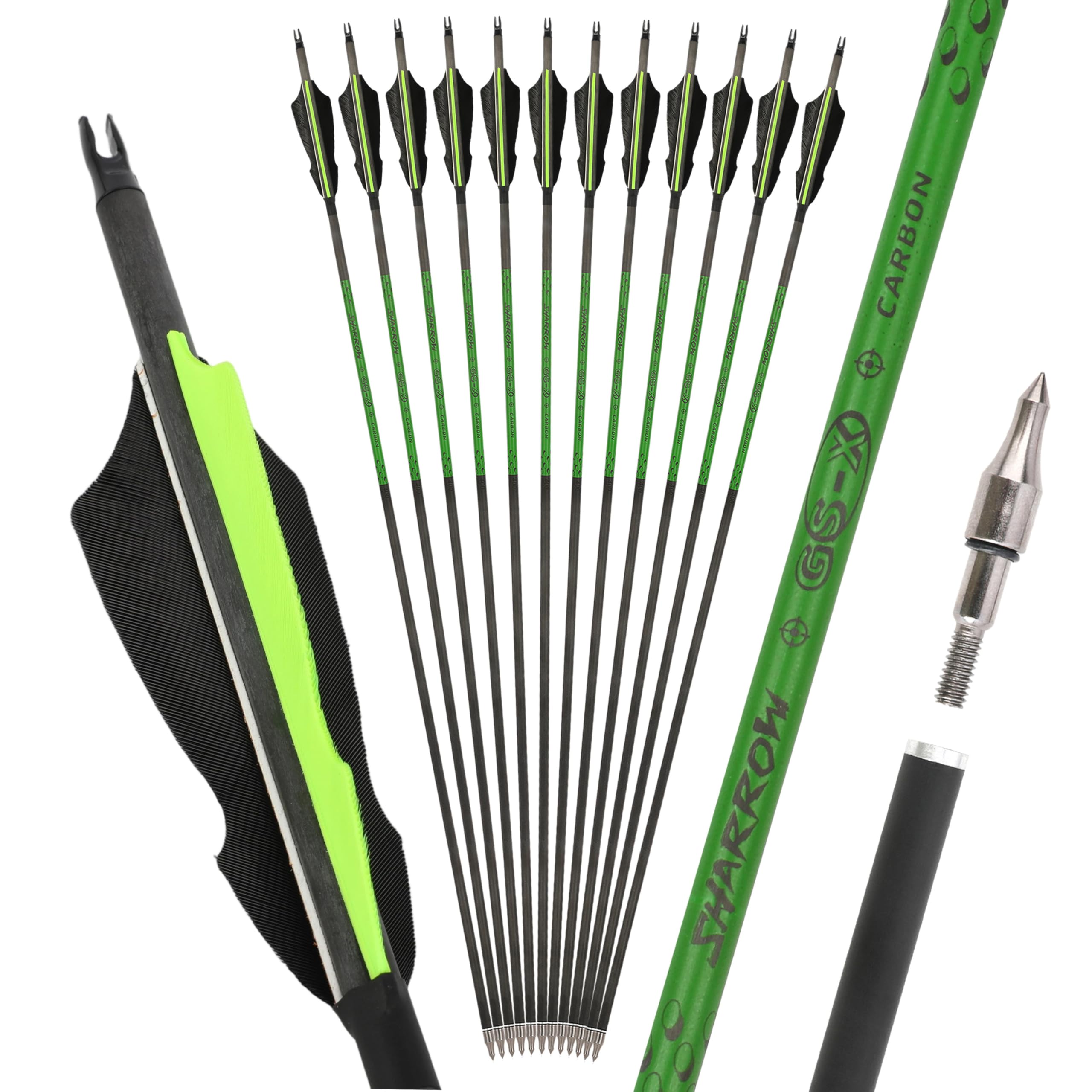 30" Freccia in Carbonio con Piume di Tacchino da 4", Spina 300/400/500/600/700/800 per Compound, Recurve e Arco Lungo, Ideale per Obiettivi e Caccia