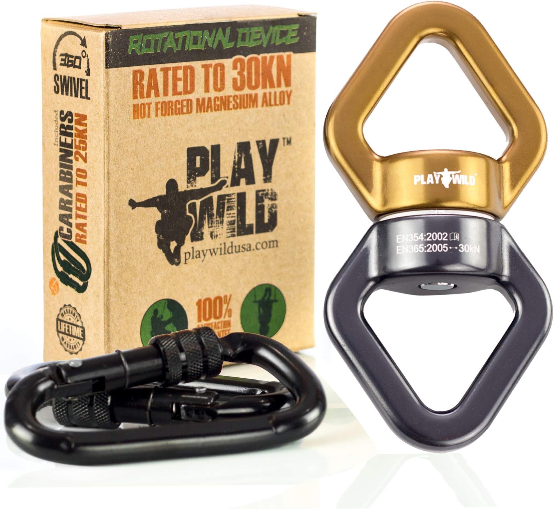 Swing Swivel 30KN Safety 360 Rotational Device - For Aerial Silks Rigging, Net and Saucer Tree Swing Hanger Accessories, Hanging Chair and Climbing Hardware with 2 Heavy Duty 25KN Carabiners…