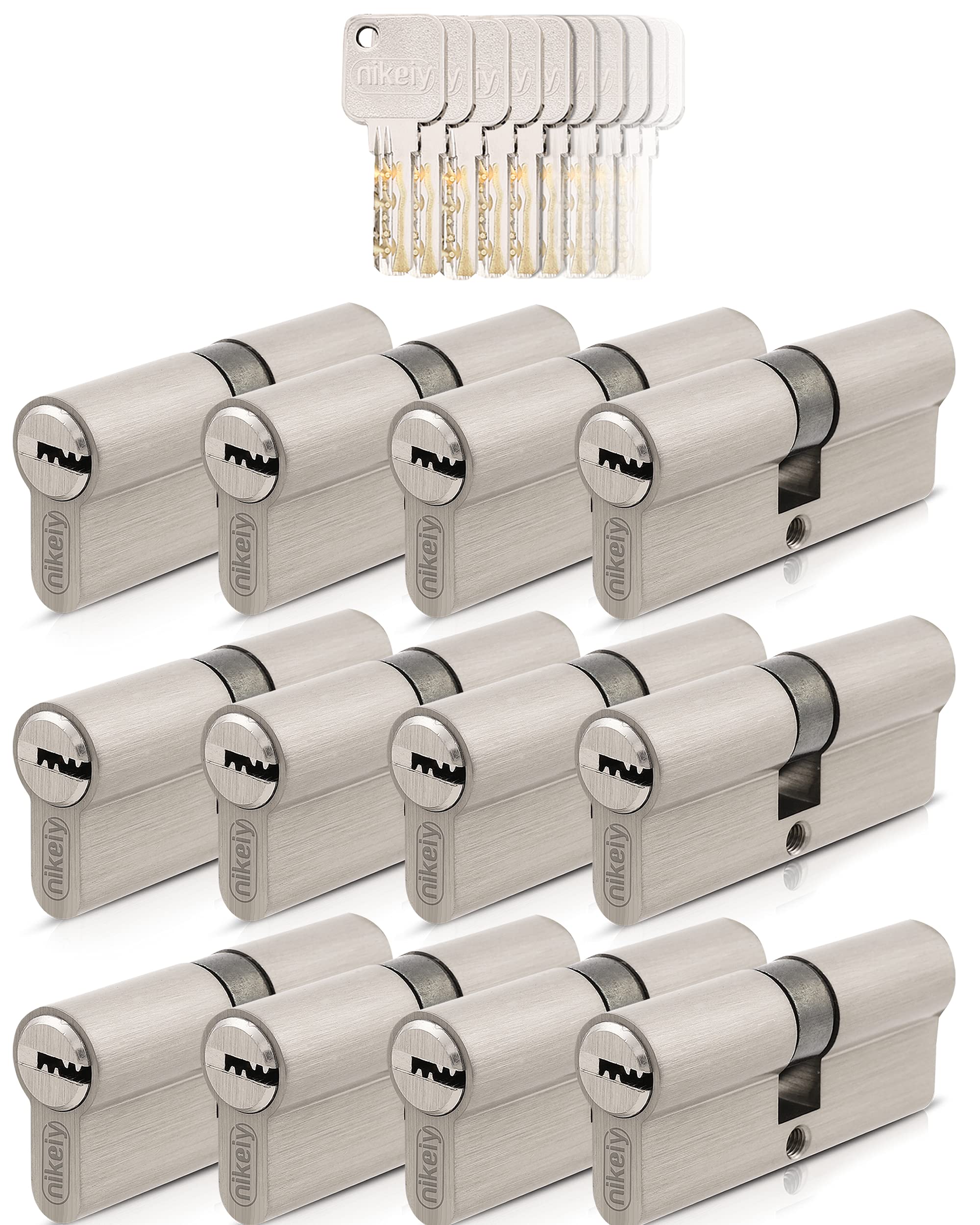 GERCAR Pro 12 cilindros de cierre 30/30 con cierre uniforme, juego de 12 cilindros de perfil con 60 llaves, cerradura de 60 mm, cerradura para puerta de 12 cilindros – Longitud: 60 mm, A: 30 B: 30 –