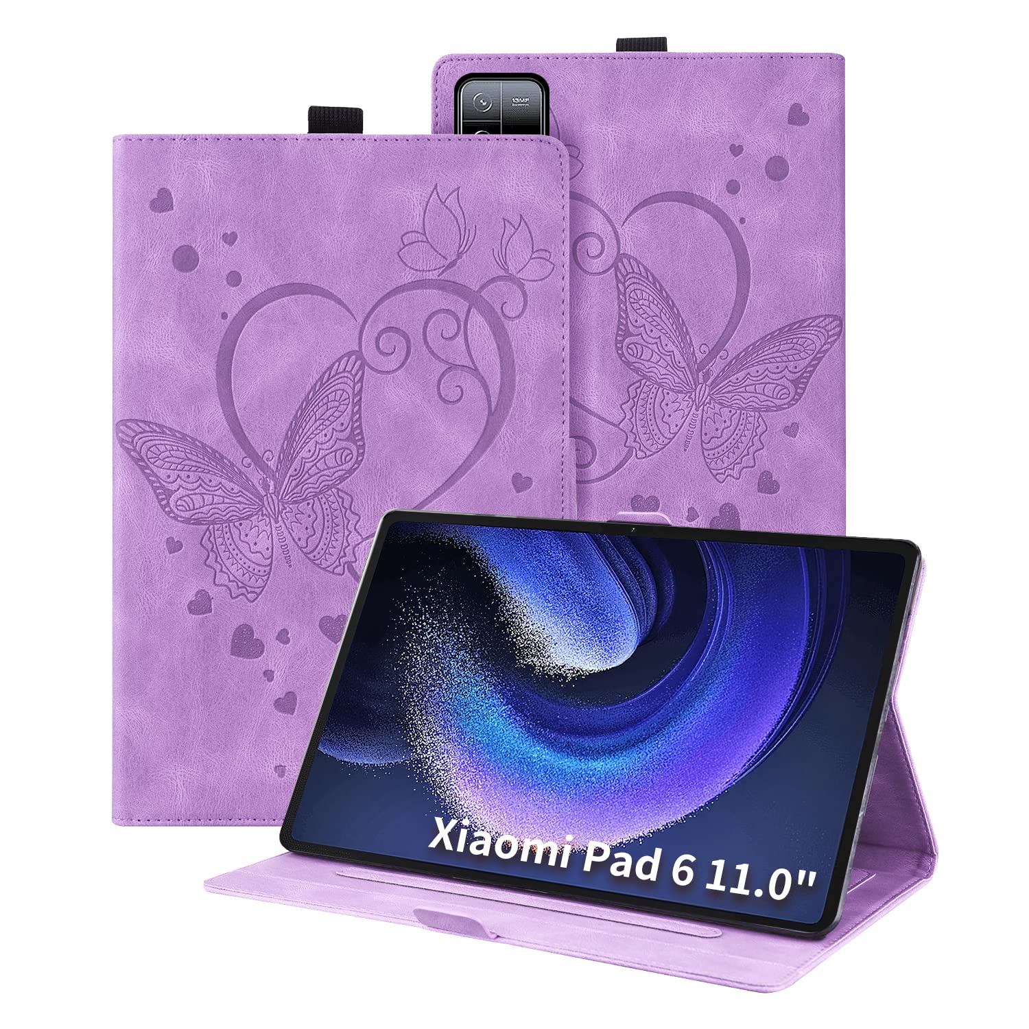Auslbin Xiaomi Pad 6/Xiaomi Pad 6 Pro 11" Coque, PU Butterfly Cuir En Relief Avec Fonction Du Support, Pour Xiaomi Pad 6/Xiaomi Pad 6 Pro, Bleu