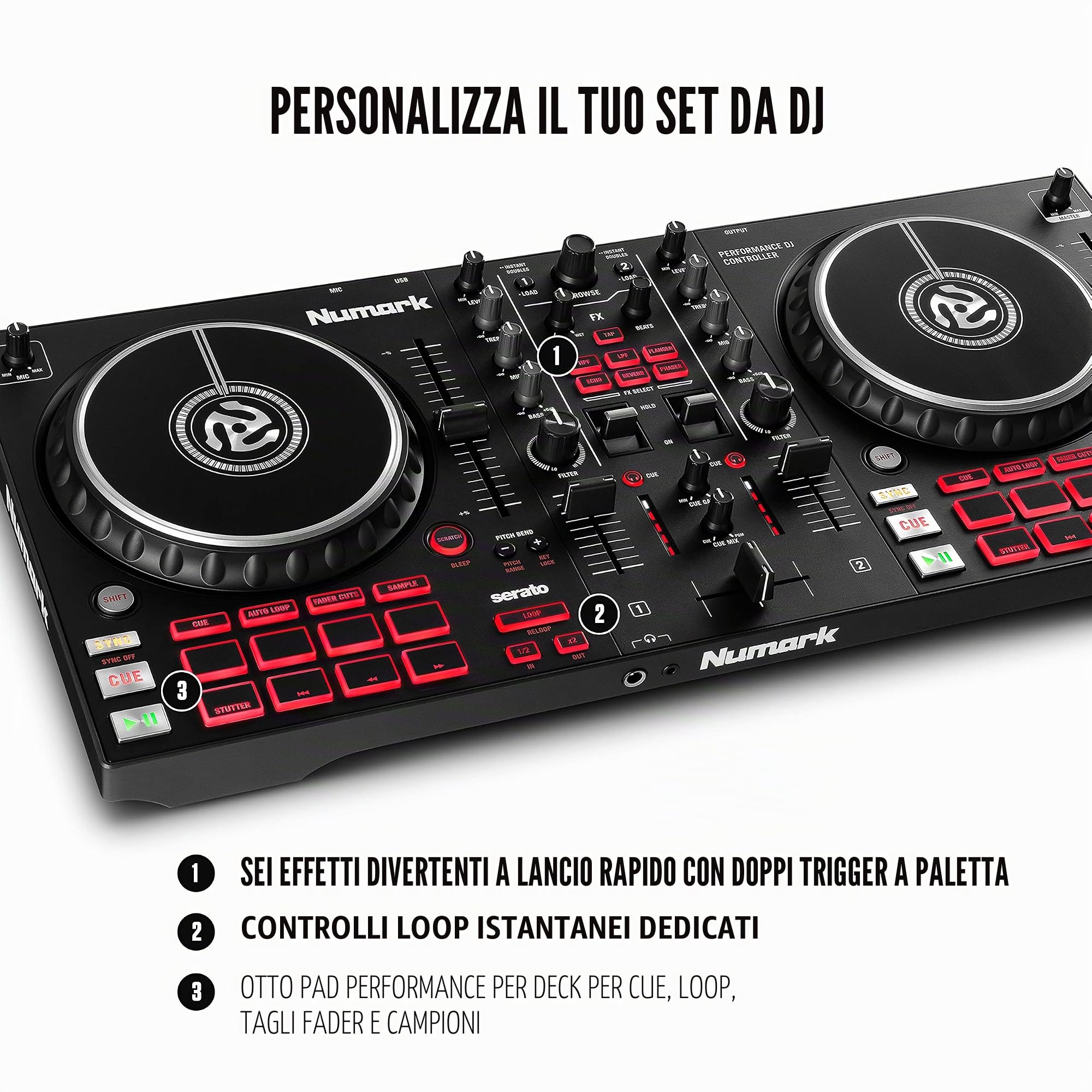 Numark Mixtrack Pro FX + HF125 - Controller DJ a 2 Deck Per Serato DJ con Scheda Audio e 2 Jog Wheel + Cuffie DJ con Filo e Serato DJ Lite