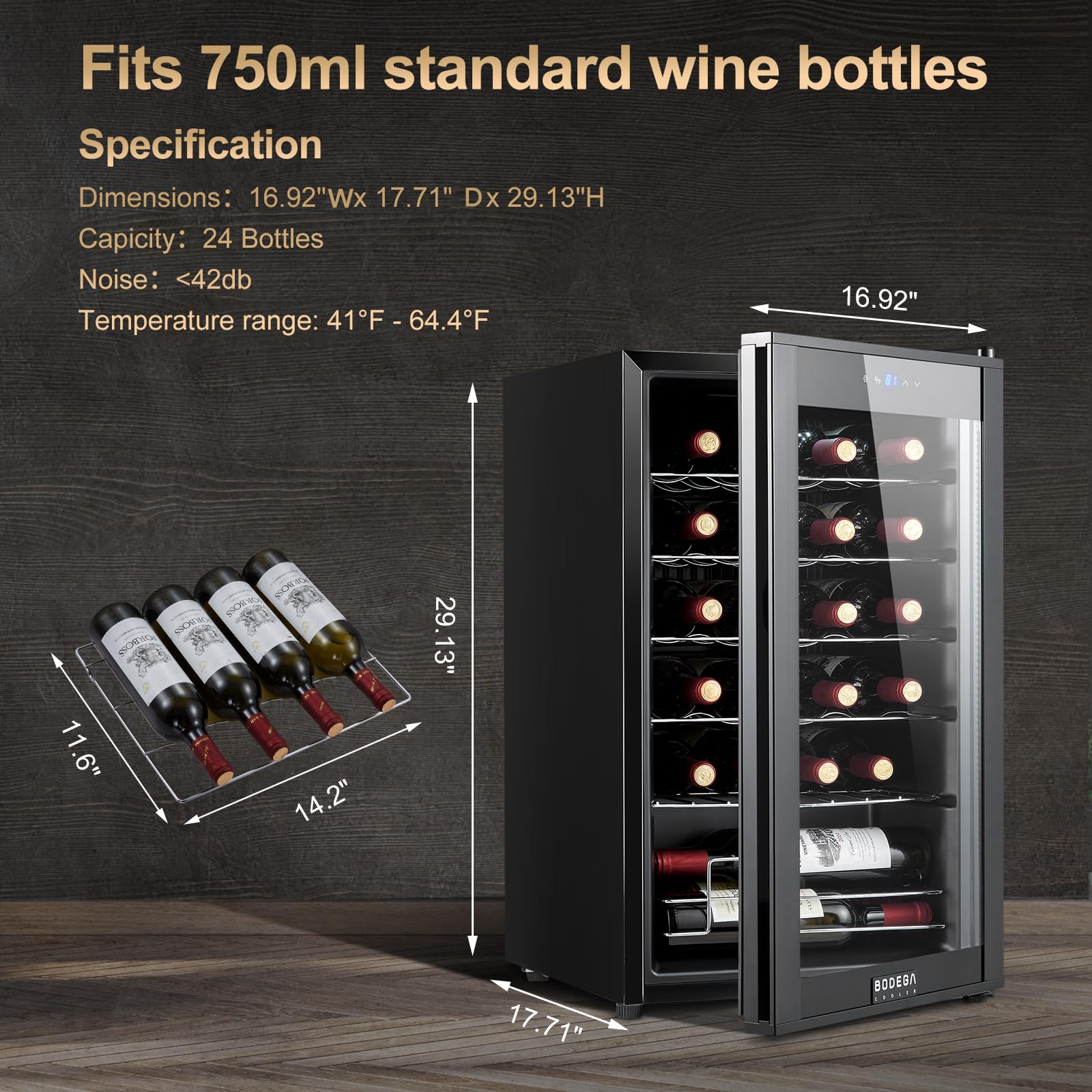 BODEGA 110 Cans Beverage Refrigerator, 24 Bottle Mini Fridge For Bedroom With Glass Door, Adjustable Shelves For Soda, Beer & Wine, Digital Temperature Control For Home, Office, Bar Or Dorm. on Fridge.com - View 5