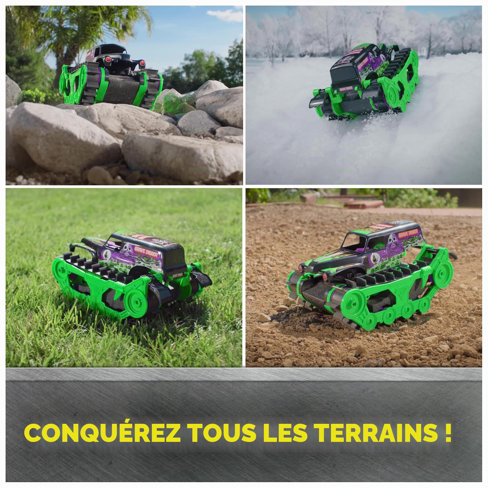 Monster Jam, Grave Digger Trax Véhicule d'extérieur télécommandé, échelle 1:15, Jouets pour Enfants pour garçons et Filles à partir de 4 Ans