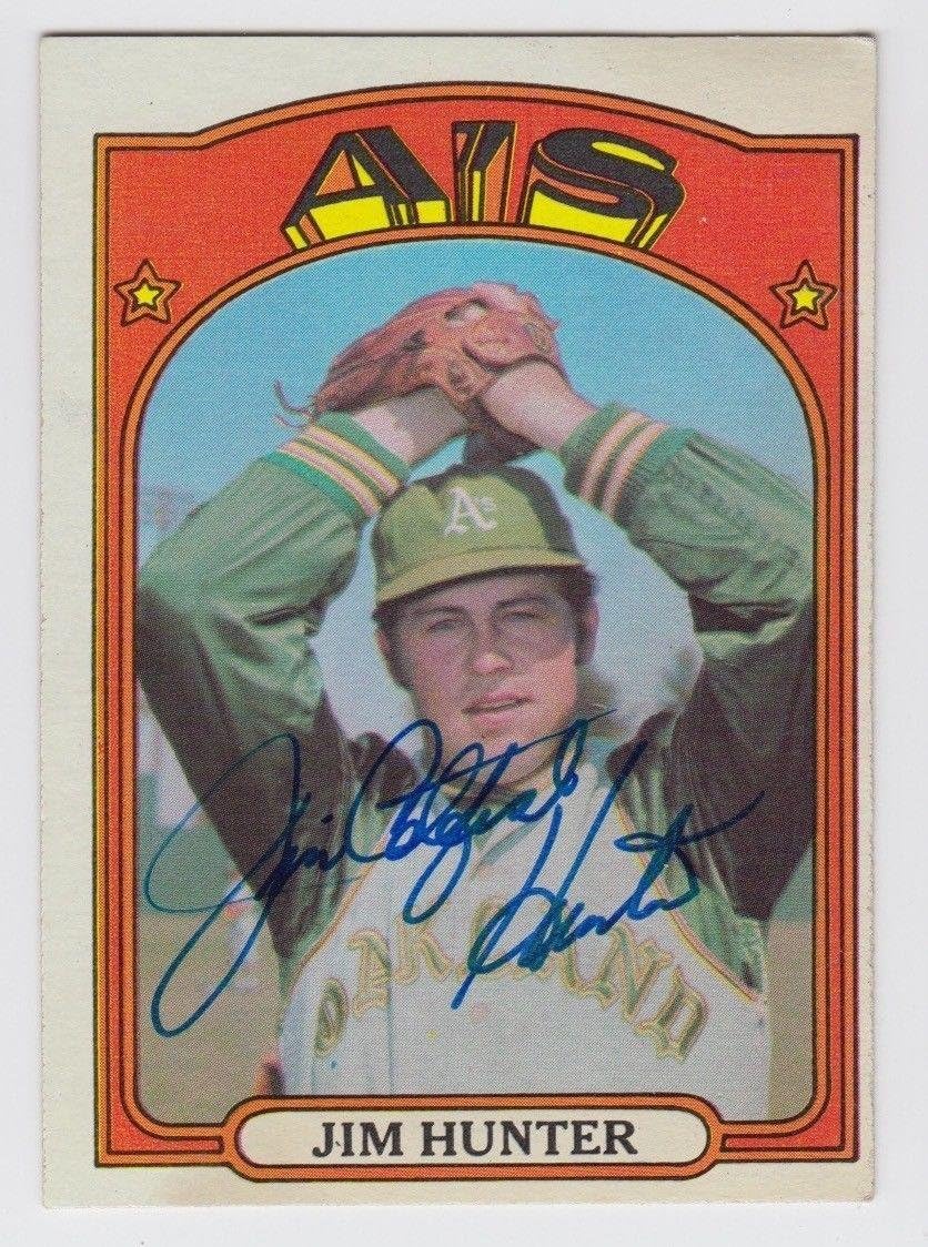 1972 Topps Jim Catfish Hunter Signed Autograph Card 330 Cert s09563 D