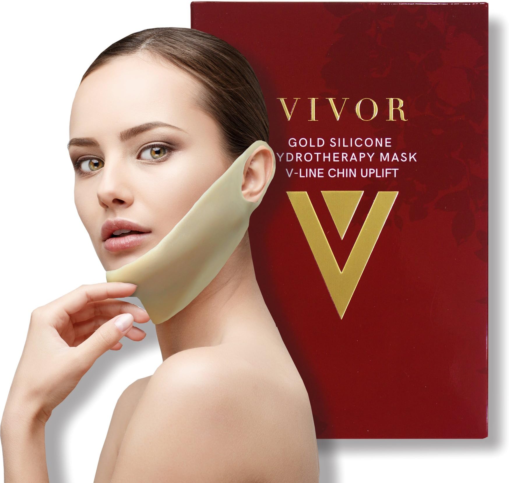 Vivor Gold Silicone Reusable V-Line Chin Uplift Mask - Enhance V-Shape Face & Neck Line. Reduce Dark Spots and Wrinkles. Reusable Up To 100 Times!.