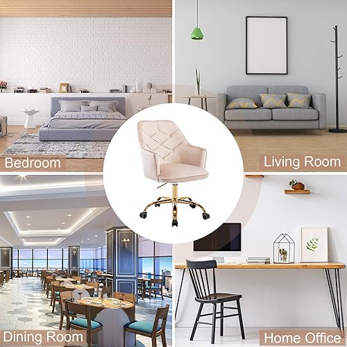 Miniatura 5 de Henf Silla de terciopelo para oficina en casa con ruedas, silla giratoria de 360, silla de escritorio, silla de tocador, silla moderna con
