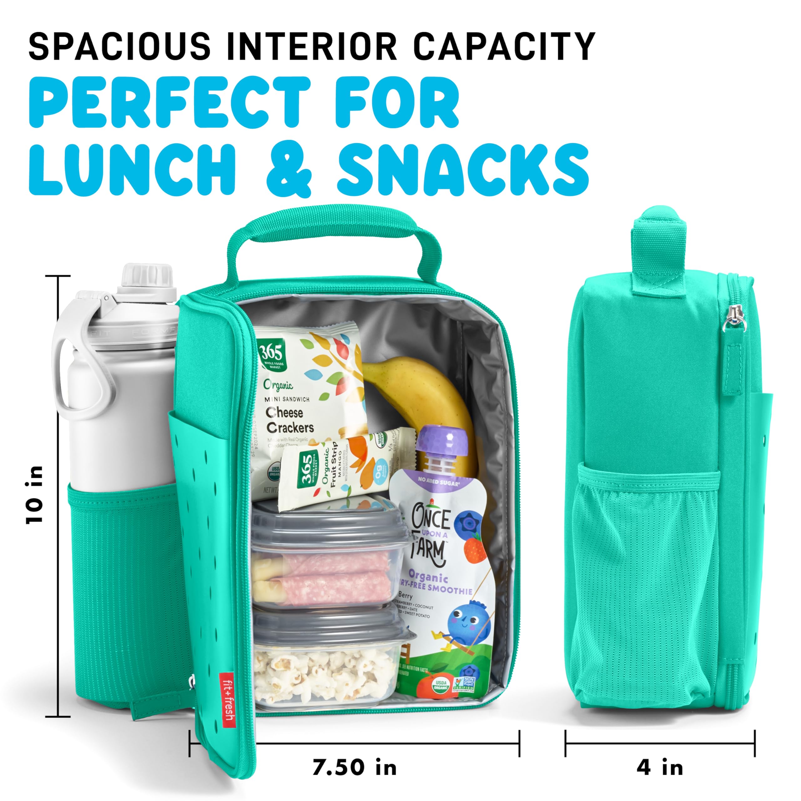Fit & Fresh Kids Lunch Box – Insulated Bag With Charm Slots For Personalization, Leakproof, Large Capacity For School & Camp, Teal - View #7
