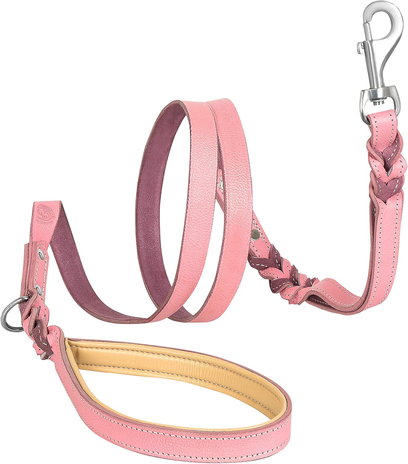 Riparo Leather Dog Leash 6ft with 2 Handles Padded Traffic Handle for Extra Control, Leather Dog Leashes for Large Breed Dogs Training Walking Heavy Duty Leashes for Dogs (Pink, L: 3/4" x6ft)