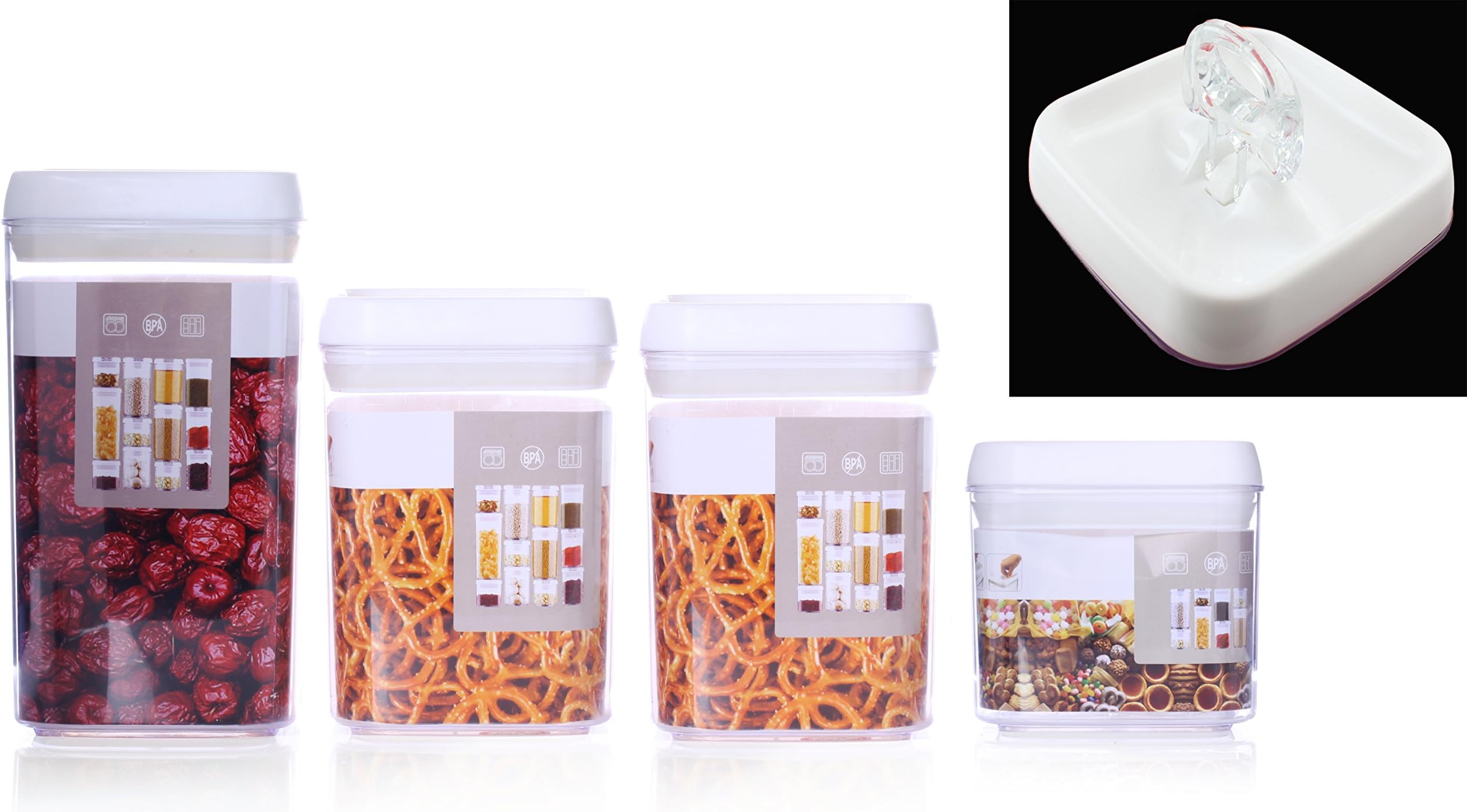 Home Value Acrylic Square Airtight Storage Canister Containers, 4 Piece Set, Clear