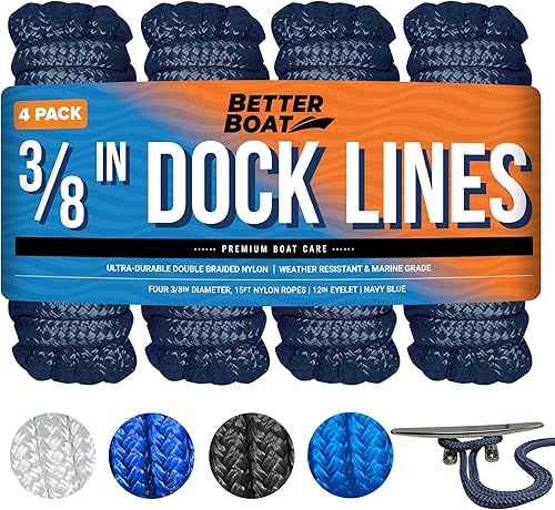 Miniatura 26 de Líneas de muelle para barcos de 1/2 pulgada x 25 pies, paquete de 2 cuerdas de nailon trenzado doble con bucle de 12 pulgadas, línea de amarre