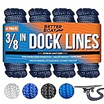 Dock Lines Boat Ropes for Docking, 3/8 Double Braided Mooring Marine Rope, 15ft Nylon Rope with Loop, Navy Blue, 4 Pack