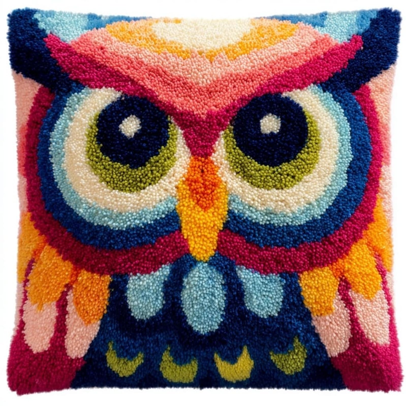 WallustrioaW DIY Latch Hook Cushion Kits 43x43cm,Cartoon Owl