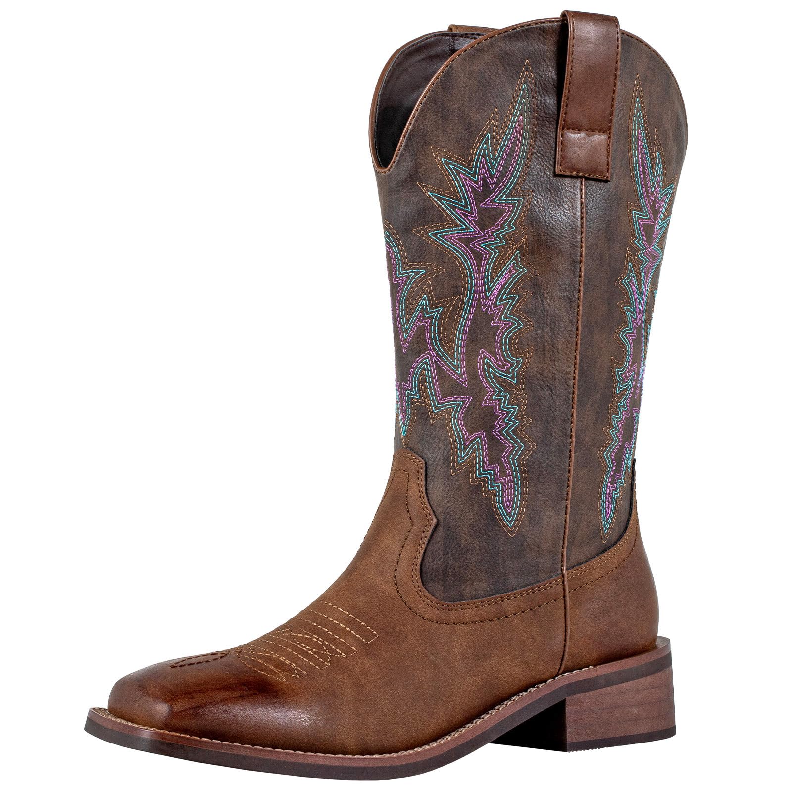 SheSole Women's Wide Calf Cowboy Boots Square Toe Vintage Two-Tone Western Cowgirl Boots