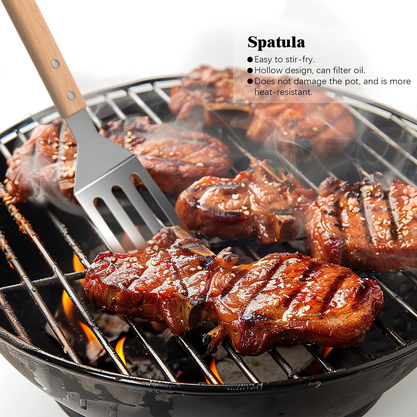 Ensemble Ustensiles Barbecue en Acier Inoxydable avec Sac, Spatule et Fourchette pour Extérieur
