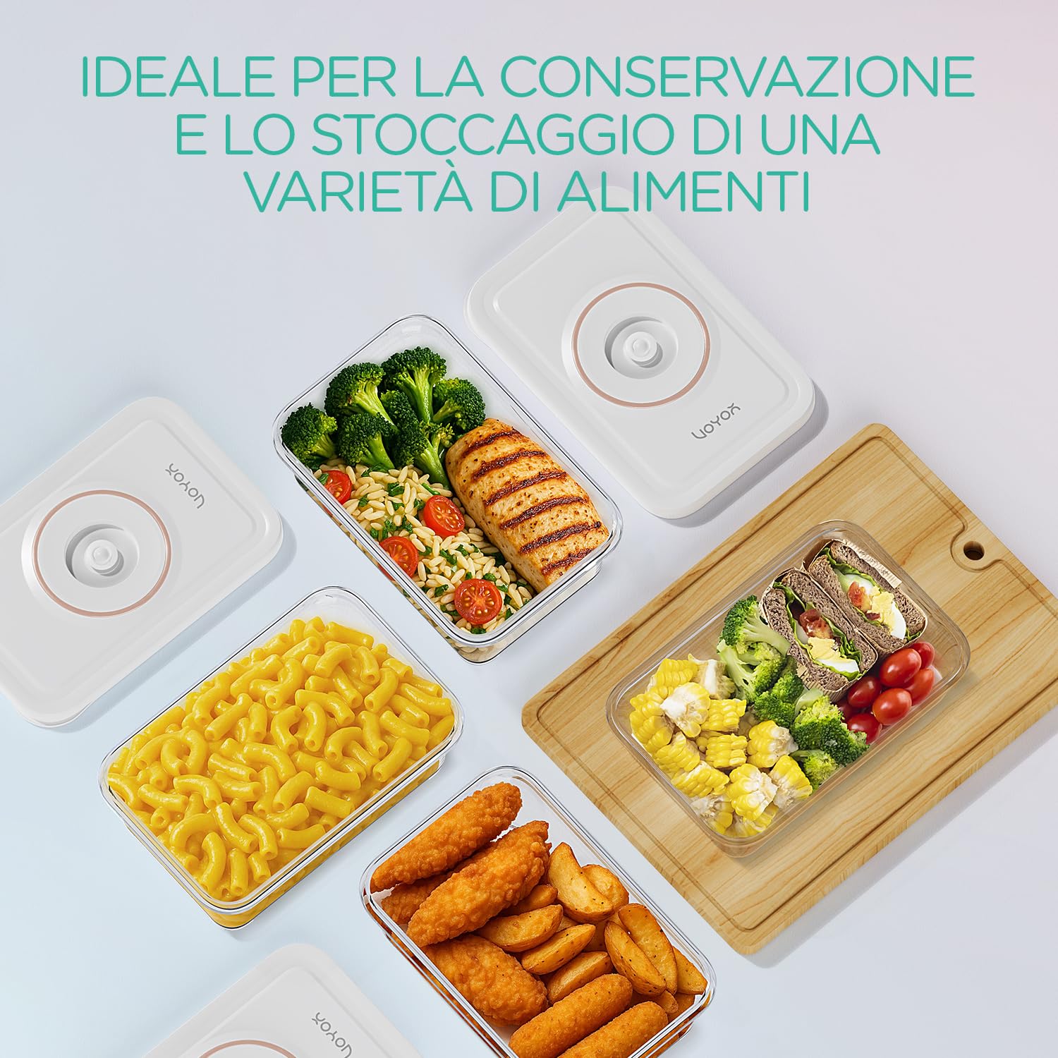 VOYOR Set da 3 Contenitori Sottovuoto Riutilizzabili per Alimenti (S/M/L) | Contenitori leggeri con valvola sottovuoto, ideali per meal prep e frigorifero organizzato. Macchina non inclusa