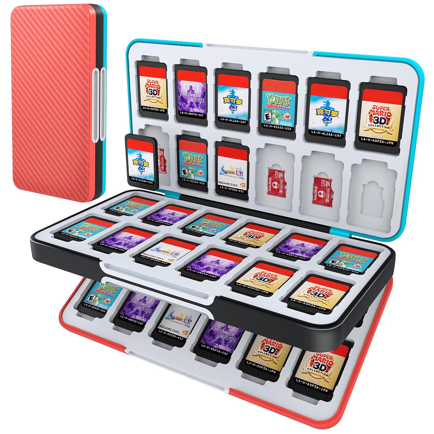 HEIYING Game Card Case for Nintendo Switch & Switch OLED (Carbon Fibre Blue Red) Thumbnail