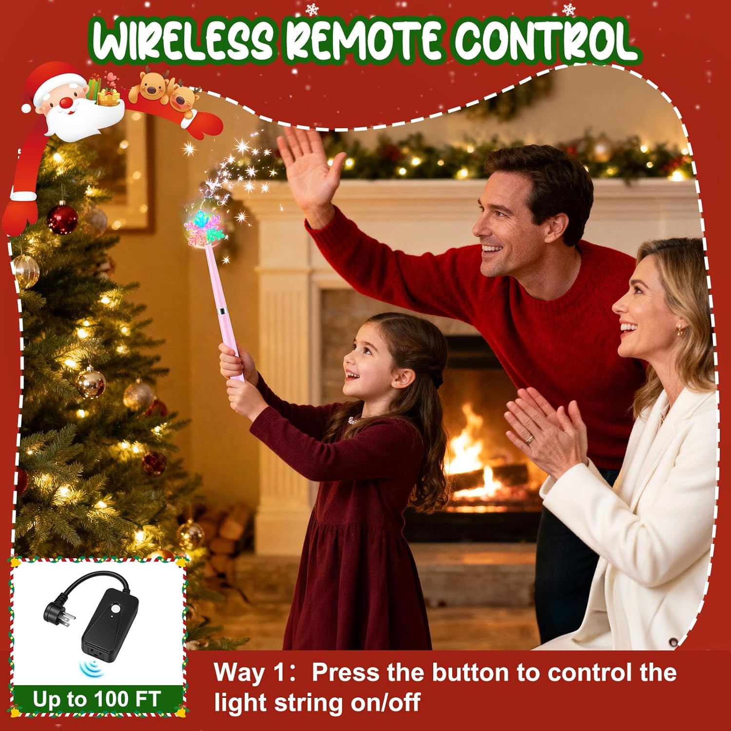 Wireless Remote Control Outlet, Magic Light Wand for Christmas Tree Lights and Home Decoration Lights, Remote Magic Wand Switch Kit with Music, Ideas for Kids/Friends/Family, Pink