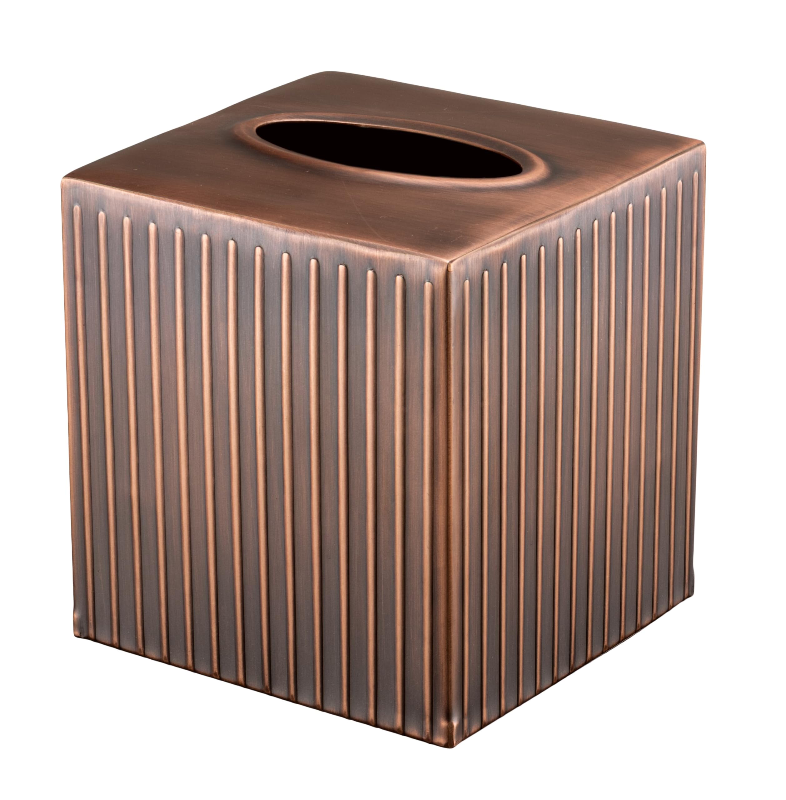 Monarch Abode Tissue Box Cover Square – Handcrafted Ridge Embossed Antique Copper Metal Tissue Holder Box for Bathroom Accessory, Aesthetic Decorative