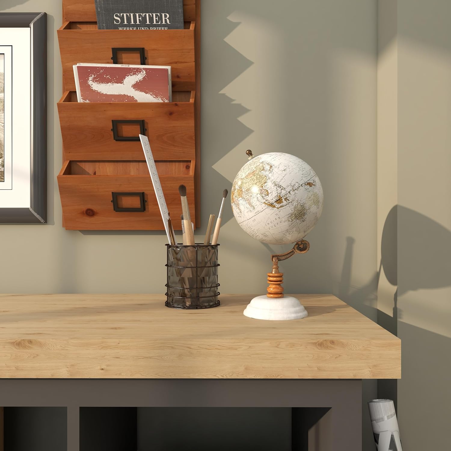 Deco 79 Paper Globe with Marble Base, 7" x 7" x 11", White