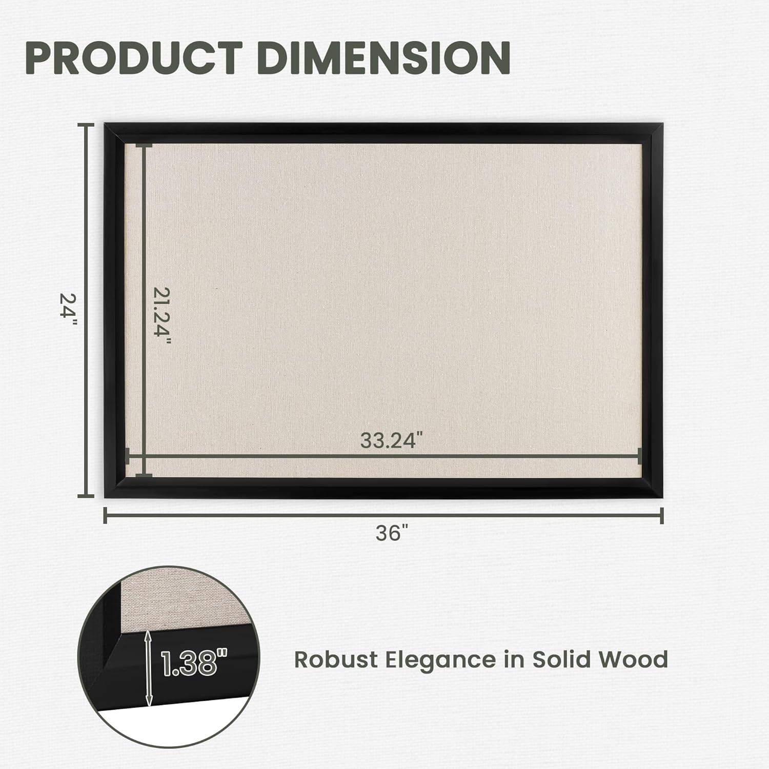 Bulletin Board Cork Board with Linen, 100% Wood Framed 24" x 36" Bulletin Board Decorations, Pin Boards for Walls, Wall Mounted Fabric Picture Board with 10 Pushpins for School, Home & Office, Black