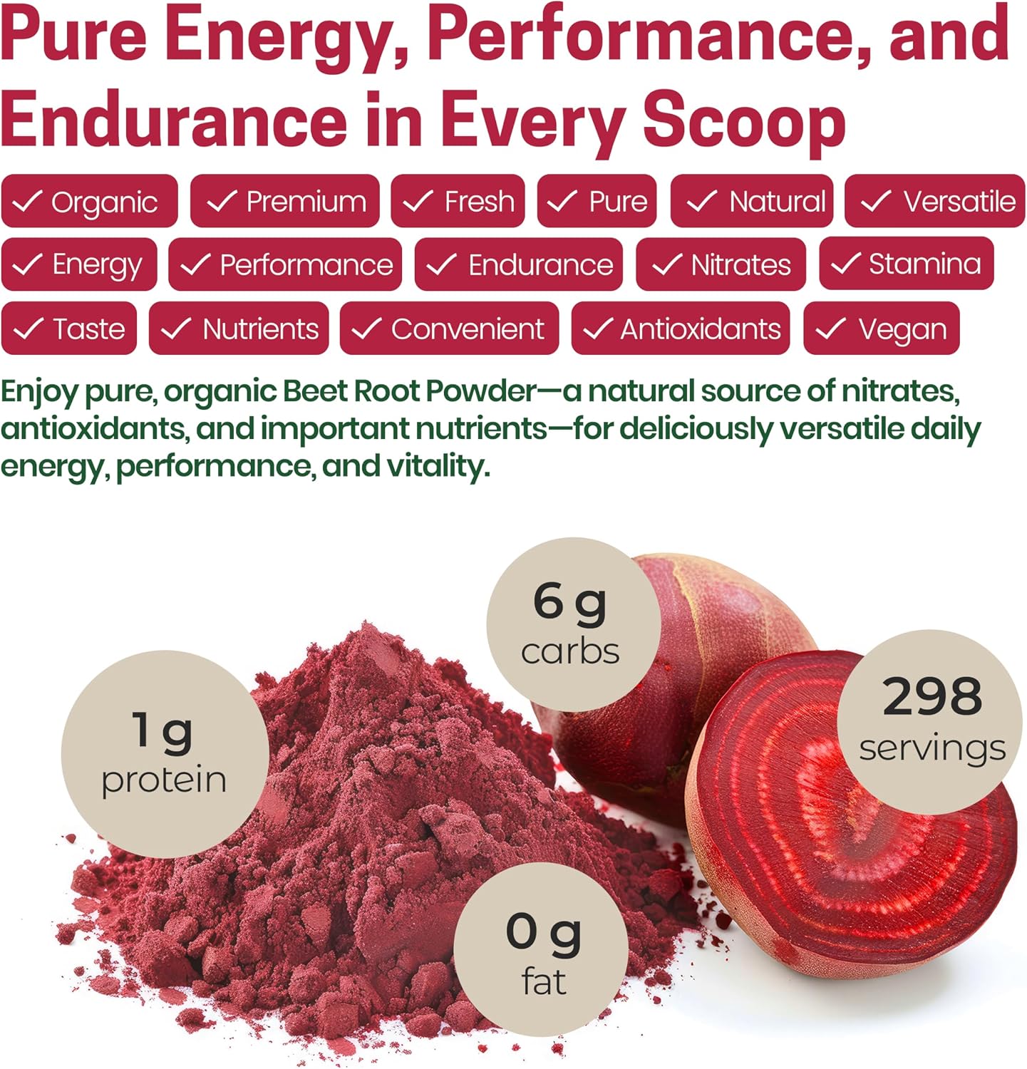 Organic Beet Root Powder - Red Superfood Supplement for Drinks, Juice, Smoothies Recipes - All Natural, Vegan, Non GMO, Gluten Free, Kosher - Bulk 5 lb Size