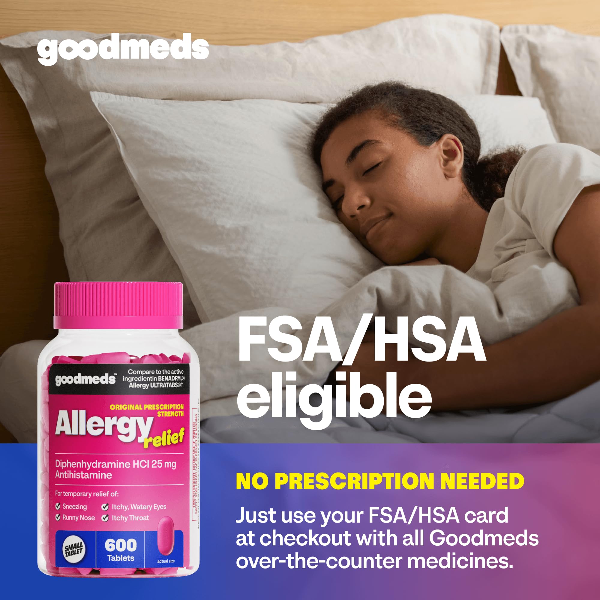 Allergy Medicine Antihistamine, Diphenhydramine HCl 25 mg | Children and Adults | Relieve Itchy Eyes, Runny Nose, Sneezing (25 mg, 600 Tablets) — Amazon image 5