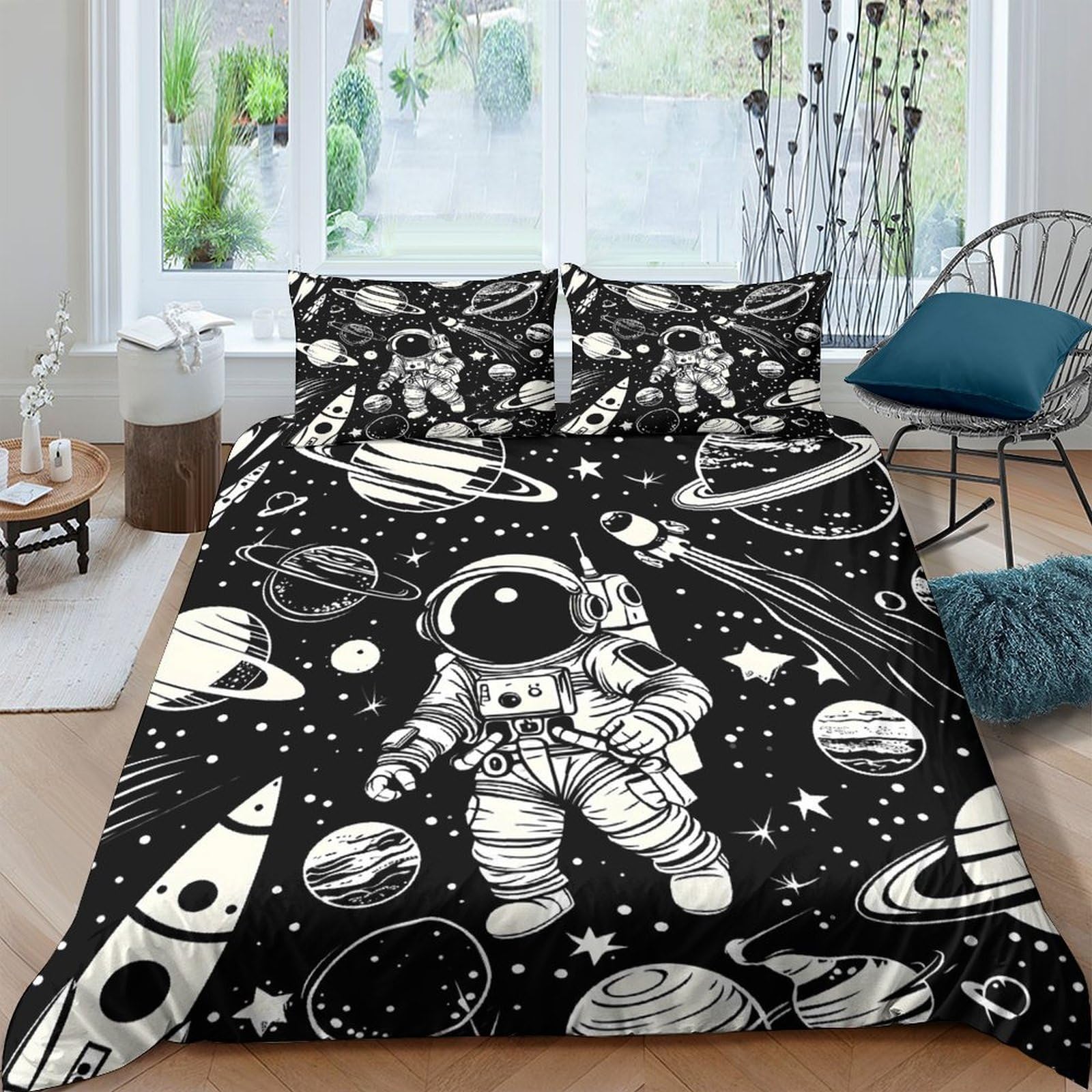 Ctjqhvkz Style-5 3D Printed Space Astronaut Fitted Sheet Microfiber Bedroom Decor Rocket Planet Mattress Cover For Home Dorm Single（135X200cm）