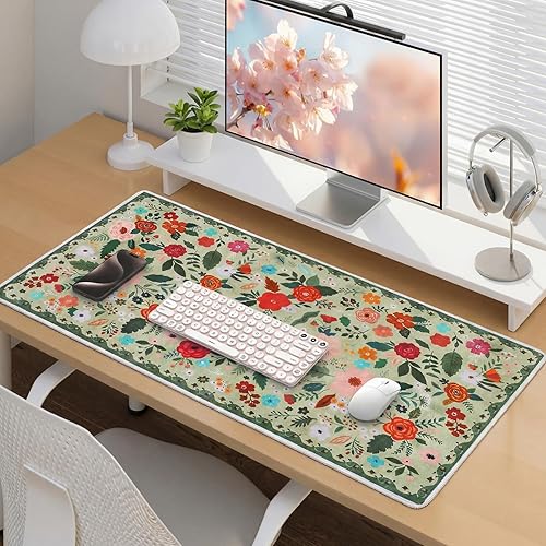 Miniatura 4 de Retro Floral Desk Mat Desk Pad XXL Large Mouse Pad Vintage Boho Non Slip Mouse Pads with Stitched Edges Waterproof for Women Student Computer
