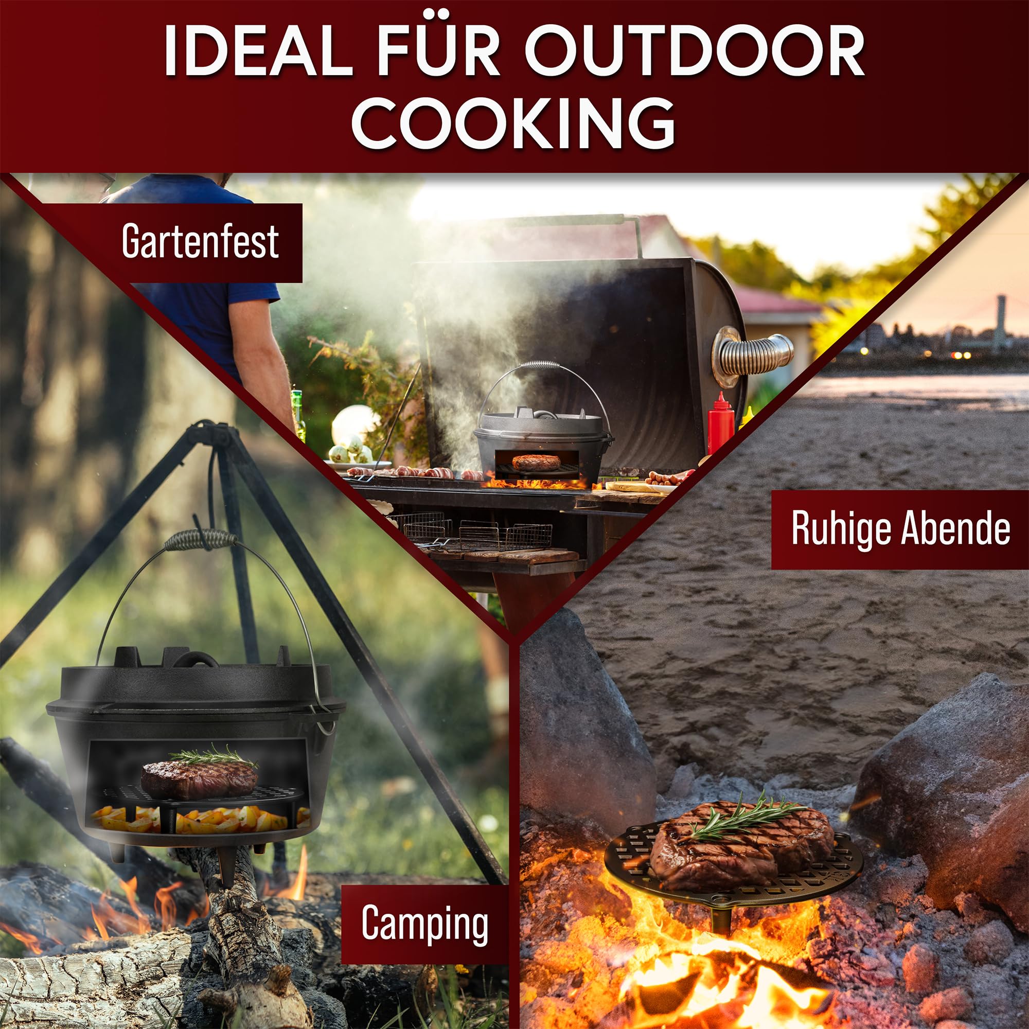GUSSKÖNIG Gusseisen Stapelrost für 7 Liter Dutch Oven [Ø 22cm] - Einsatz für DutchOven - Staple Grate - Grillrost Dreibein Gusseisen DutchOven Untersetzer - Dutch Oven Zubehör