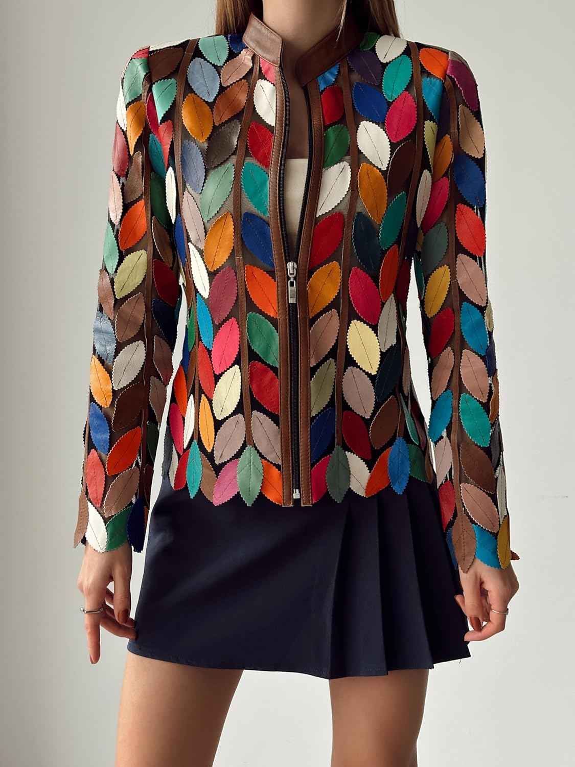 Joy Women's Multicolored Genuine Lambskin Handmade Leather Jacket