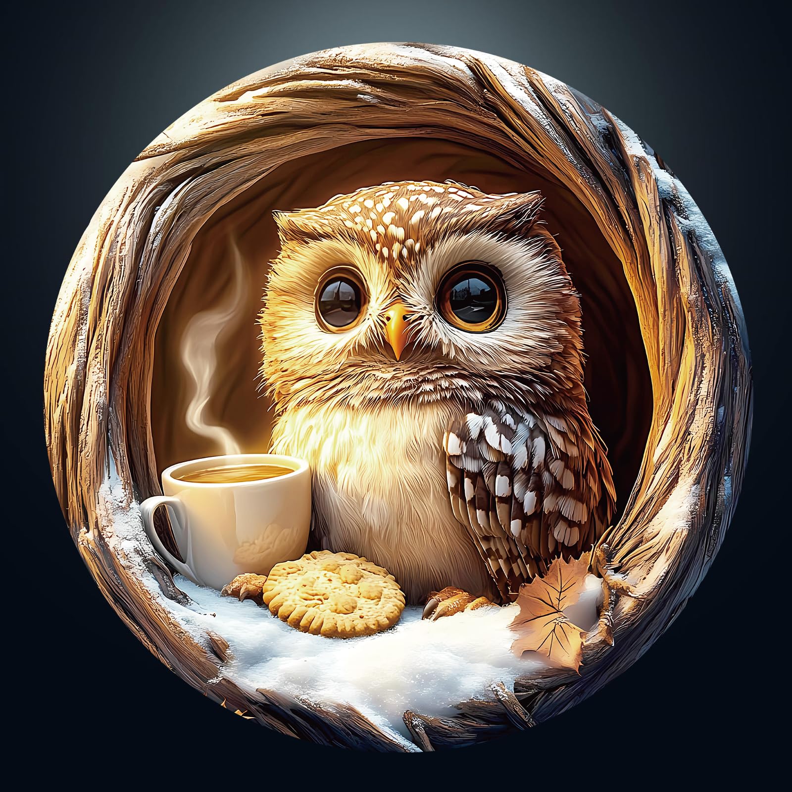 Jigsaw Puzzles for Adults 1000, 3D Visual Cave Owl 1000 Piece Jigsaw Puzzle, 67.5 x 67.5cm Blue Card Round Flat Puzzle, Colorful Puzzles for Home Decor, Christmas & Birthday Gifts for Family Friends