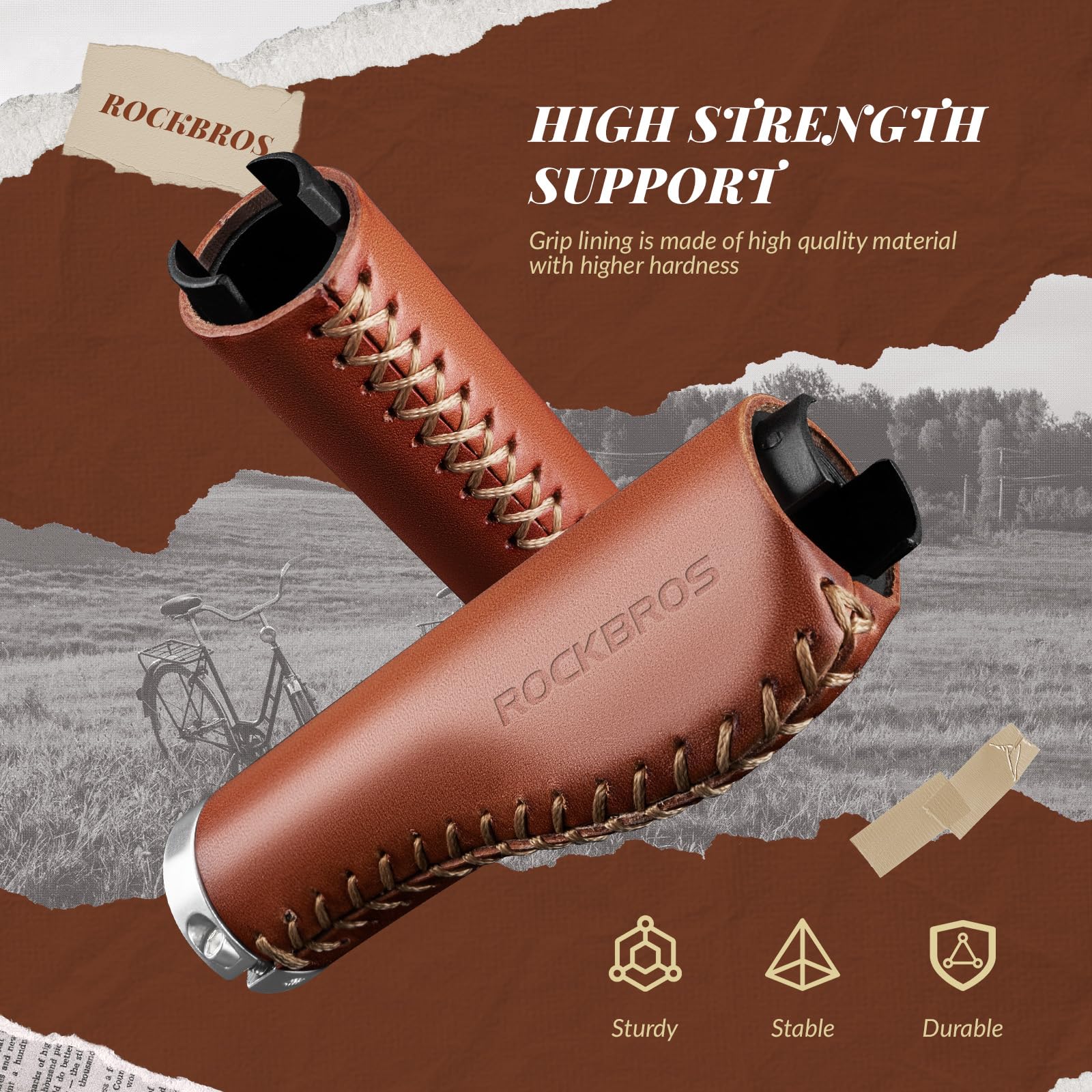ROCKBROS Bicycle Grips MTB Retro Handlebar Grips Ergonomic Design Dual Lock-On Anti-slip for Mountain Road, Trekking, City - Image 4