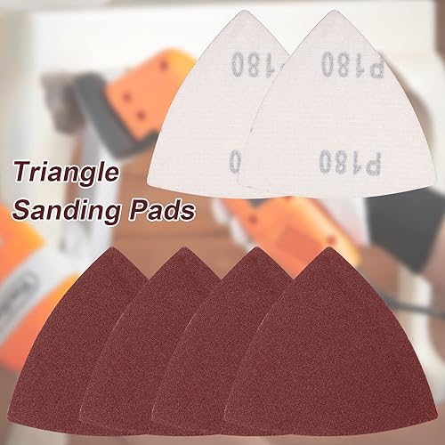 Miniatura 6 de 120 almohadillas de lijado triangulares, lijadora de 180 granos de papel de lija con gancho y bucle, papel de lija triangular de 3-18 pulgadas para