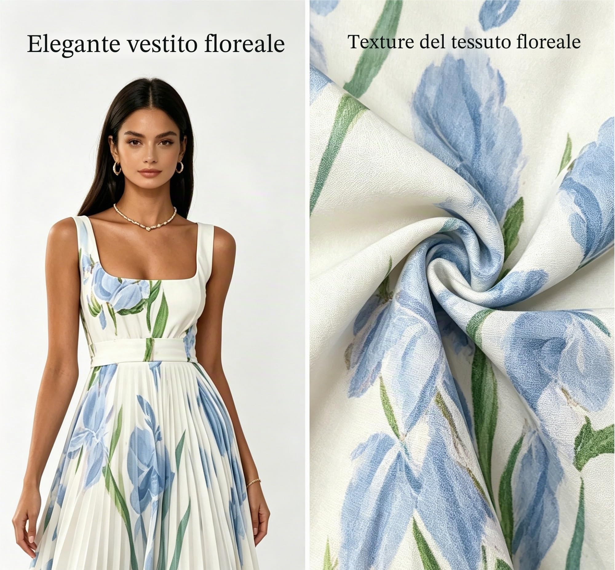 Generale Vestito Lungo Fluido in Chiffon Floreale Senza Maniche, Vita Impero, Abito da Sera Formale Elegante Donna ospite Nozze