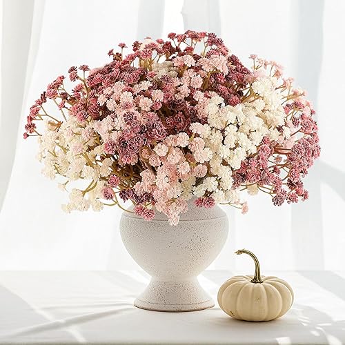 Miniatura 75 de N&T NIETING Babys Breath - Flores artificiales blancas, 10 ramos de gypsophila falsas de tacto real, arreglo de aliento de bebés para bodas