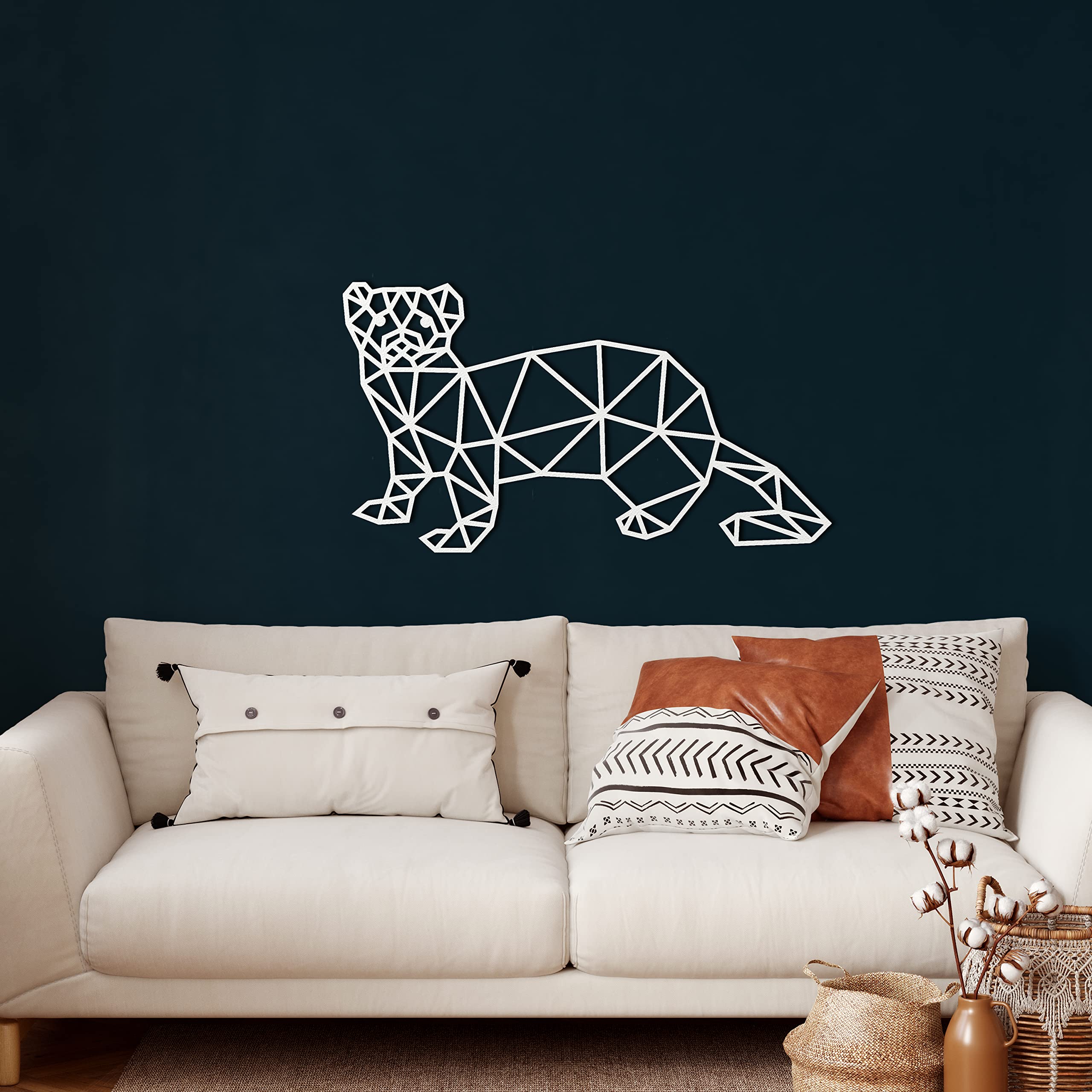 Decorazione da parete in metallo, furetto, decorazione per la casa, soggiorno, decorazione da parete, decorazione per interni, ambienti interni ed esterni, bianco (90 x 50 cm)